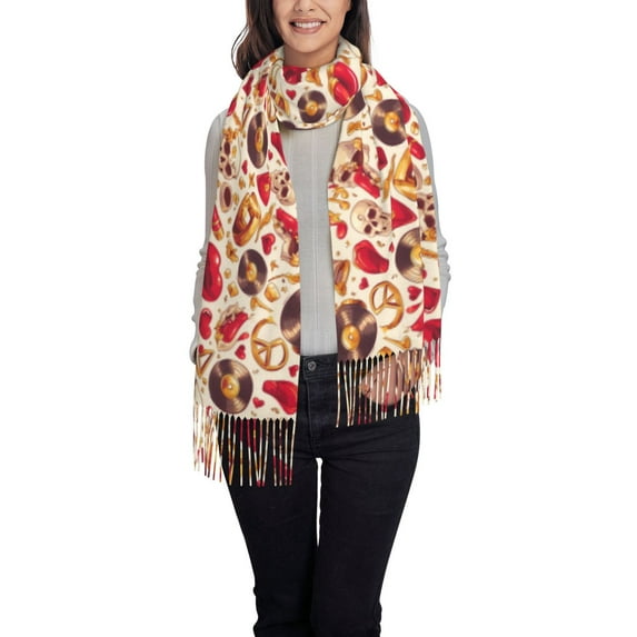 Rateoe Skull Retro record lips Women's Traditional Scarf Wrap Tassel Shawl Fringes Neck Head Shawl Retro Scarf