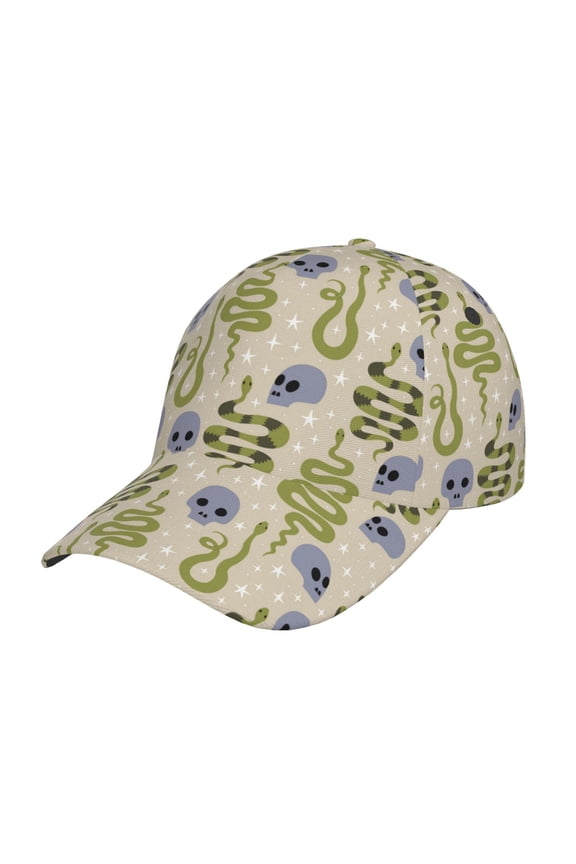 Skull Snake Pattern Baseball Cap Outdoor Cap Mountain Dad Hat - Unstructured Soft Cotton Cap-Adjustable UV Protection Cap