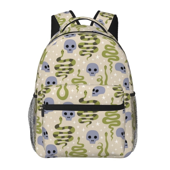 Rateoe Skull Snake Pattern Casual Backpack for School, Work, Travel Adjustable Straps, Multiple Compartments Ergonomic Design, Fits Laptops and Tablets