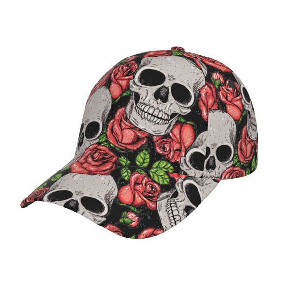 Rateoe Skull and Roses Pattern Baseball Cap Outdoor Cap Mountain Dad Hat - Unstructured Soft Cotton Cap-Adjustable UV Protection Cap