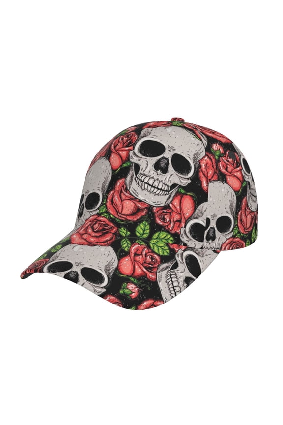 Skull and Roses Pattern Baseball Cap Outdoor Cap Mountain Dad Hat - Unstructured Soft Cotton Cap-Adjustable UV Protection Cap