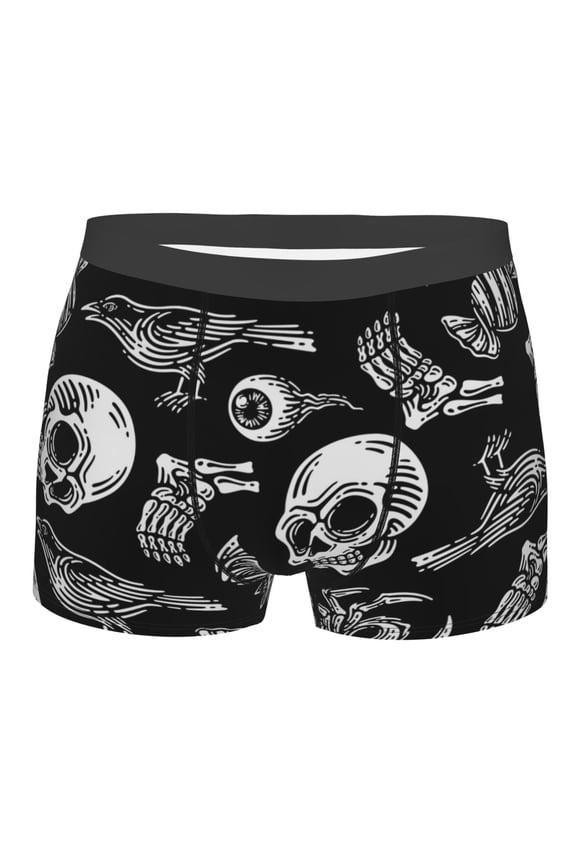 Skull bird bat spider Mens Boxer Briefs Poly Spandex Performance Boxer Briefs Underwear Hem Boxer Briefs - X-Large