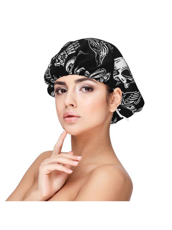 Skull bird bat spider Pattern Silk Satin Hair Bonnet for Sleeping, Adjustable Sleep Cap Turban for Women , Curly Straight Hair Long Large Braid