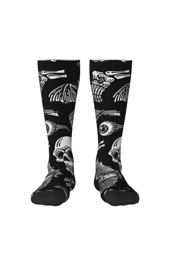 Skull bird bat spider Pattern Women’s Knee High Crew Socks,Trouser Socks Comfortable, Breathable, Moisture-Wicking and Soft