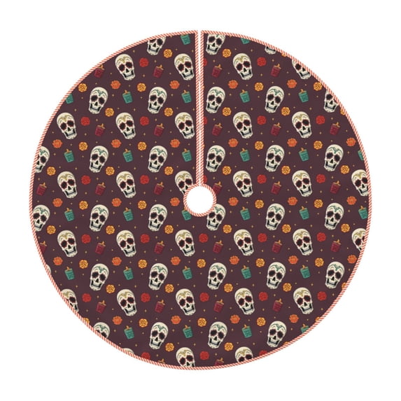 Rateoe Skull colorful flower Pattern Christmas Tree Skirt with Ties , Christmas Tree Decorations, Farmhouse Christmas Decor Xmas Holiday Decorations-48"