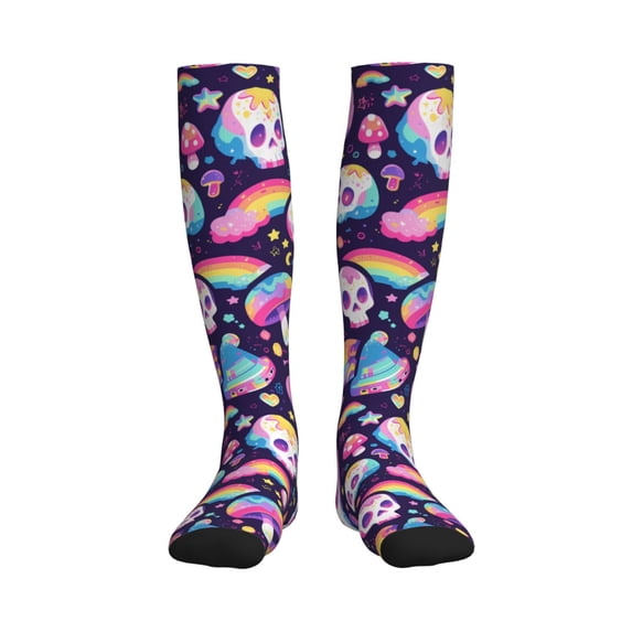 Rateoe Skull colorful mushroom rainbow Compression Socks for Women and Men 20-30mmHg-Circulation Support Socks Knee High Nurse Pregnant Running Medical and Travel Athletic