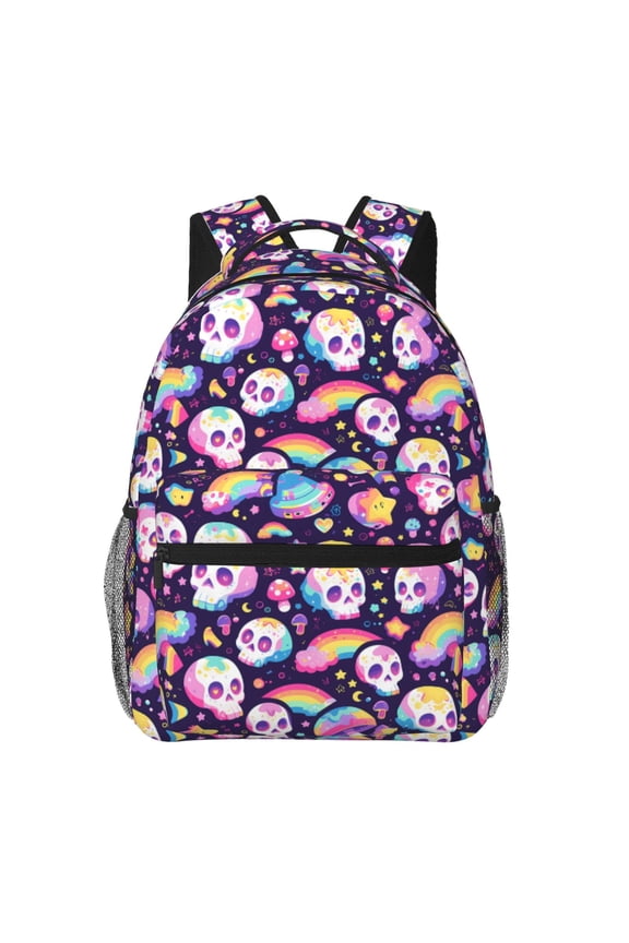 Skull colorful mushroom rainbow Pattern Casual Backpack for School, Work, Travel Adjustable Straps, Multiple Compartments Ergonomic Design, Fits Laptops and Tablets