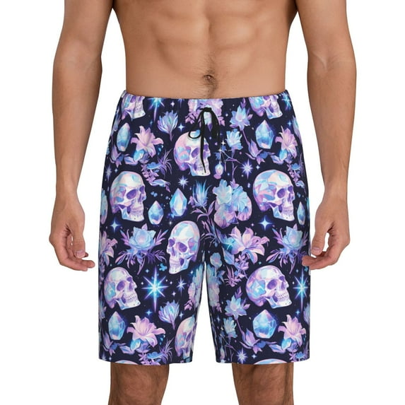 Rateoe Skull crystal flower Print Men's Lounge Shorts – Soft & Breathable Pajama Bottoms with Pockets, Elastic Waistband, Lightweight Sleepwear for Nightwear & Loungewear-Medium