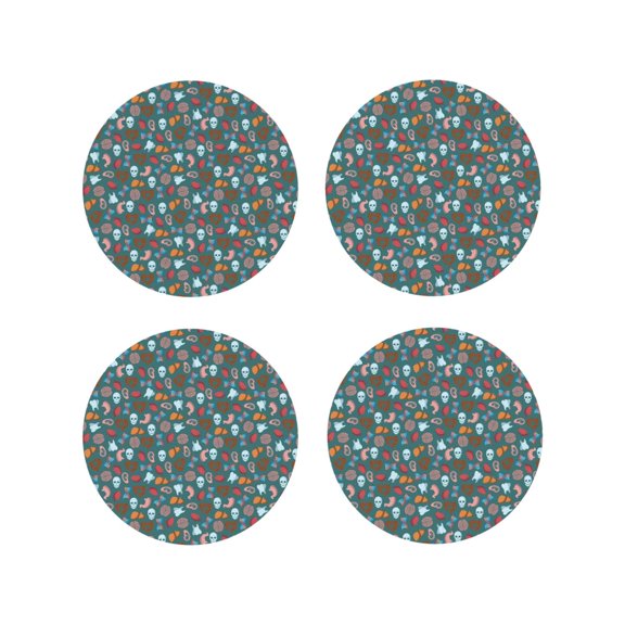 Rateoe Skull cute organ Drawing Drink Coasters Set of 4 Leather Coasters Spill Protection for Table Desk,Durable and Non Slip Leather Coaster ,4 Inches Drink Mats-Round Shape