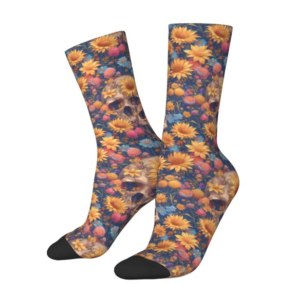 Rateoe Skull daisy colorful for Women Casual Calf Socks - Cute Crew Socks - Thin Soft Above Ankle Socks Size 5-11