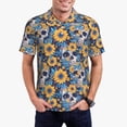 thumbnail image 1 of Rateoe Skull daisy yellow blue Pattern Men's Short Sleeve Polo Shirts, Golf Polo Shirts Short Sleeve Performance Moisture Wicking Dry-4X-Large, 1 of 6