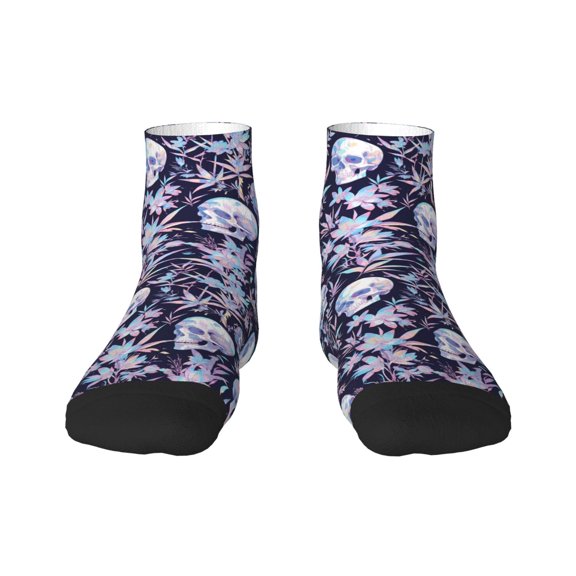 Rateoe Skull flower crystal Pattern Quarter Crew Socks,Toe Seamed Ankle Socks,Cotton Cushioned Breathable Athletic Crew Sports Socks