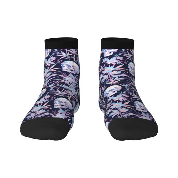 Rateoe Skull flower crystal Pattern Quarter Crew Socks,Toe Seamed Ankle Socks,Cotton Cushioned Breathable Athletic Crew Sports Socks