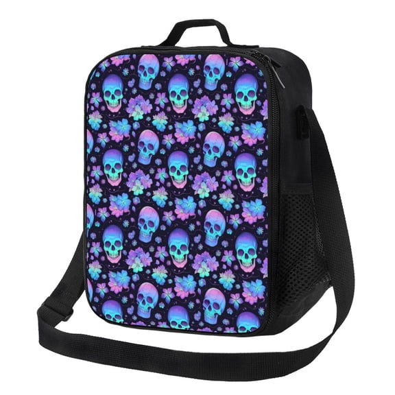 Rateoe Skull flower funny Lunch Bag Reusable Lunch Box with Shoulder Straps for Men Women Insulated Portable Lunchbox for adults Suitable for School Work Picnic