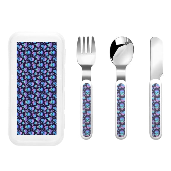 Rateoe Skull flower funny for Stainless Steel Kids Silverware Set - Child and Toddler Safe Flatware - Children's Knife, Fork And Spoon Set