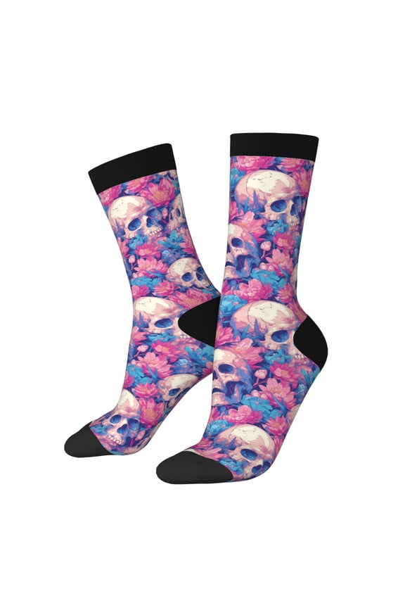 Skull for Women Casual Calf Socks - Cute Crew Socks - Thin Soft Above Ankle Socks Size 5-11