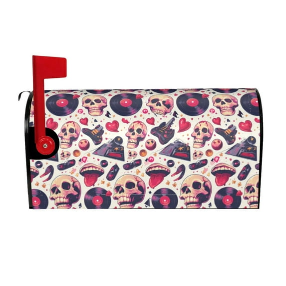 Rateoe Skull lips record Guitar Printed Mailbox Covers - Easy to Install Fall, Winter, Spring, Summer Mailbox Cover - Weather and UV-Resistant Mailbox Decor - Mailbox Magnetic Covers-21x18 in