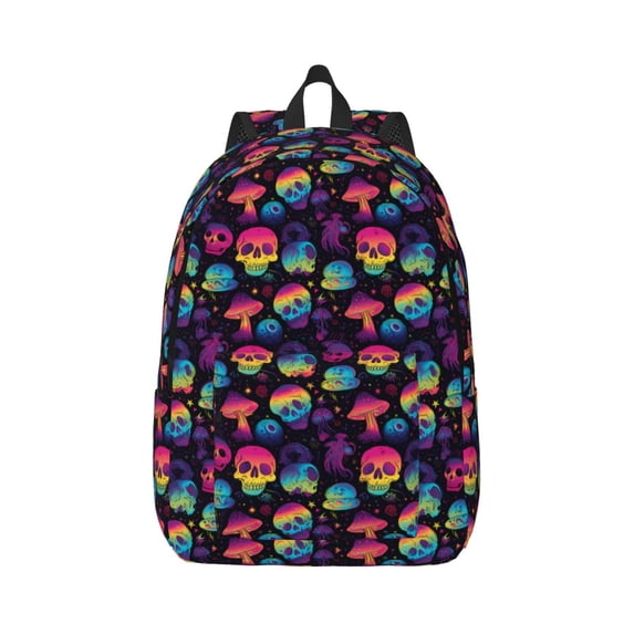 Rateoe Skull mushroom colorful Pattern Canvas College Laptop Backpack,Travel Daypack,Durable Rucksack Travel Notebook Bag School Backpack Book Bag for Men Women-Small