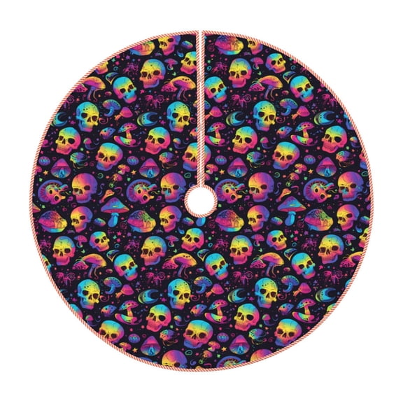 Rateoe Skull mushroom rainbow color Pattern Christmas Tree Skirt with Ties , Christmas Tree Decorations, Farmhouse Christmas Decor Xmas Holiday Decorations-48"