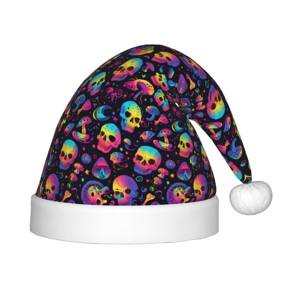 Rateoe Skull mushroom rainbow color Santa Hat Confortable Christmas Hat for Christmas Party Favors Fit for Kids