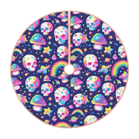 Rateoe Skull mushroom rainbow space Pattern Christmas Tree Skirt with Ties , Christmas Tree Decorations, Farmhouse Christmas Decor Xmas Holiday Decorations-36"