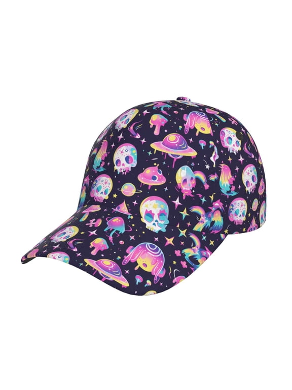 Skull mushroom space Pattern Mens Baseball Cap Adjustable Curved Brim Hat, Soft Cotton Sports Cap for Outdoor, Casual, and Everyday Wear, Comfortable & Breathable