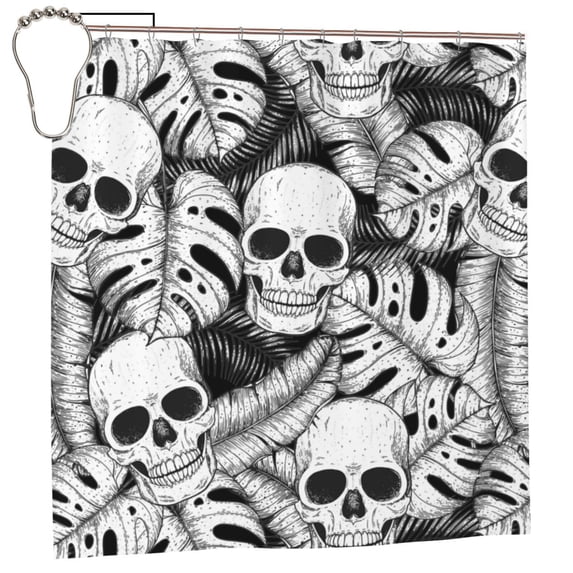 Rateoe Skull and palm leaves Shower Curtain - Fancy Bathroom Shower Curtain Sets - Waterproof Shower Curtain with Hooks with 12 Plastic Hooks 72x72 Inches