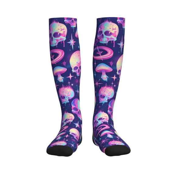Rateoe Skull rainbow color Compression Socks for Women and Men 20-30mmHg-Circulation Support Socks Knee High Nurse Pregnant Running Medical and Travel Athletic