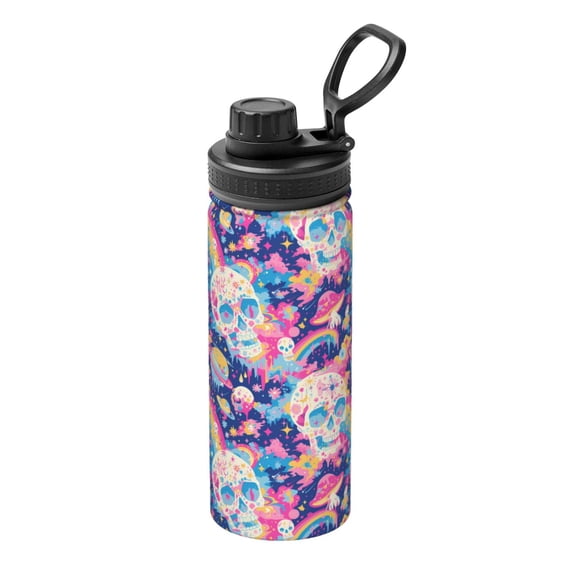 Rateoe Skull rainbow color space Printed 18oz Sports Insulated Water Bottle, Double-Wall Stainless Steel Kettle with Leak-Proof Cap and Carry Loop, BPA-Free for Outdoor, Gym, Camping, and Travel