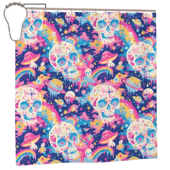 Rateoe Skull rainbow color space Shower Curtain - Fancy Bathroom Shower Curtain Sets - Waterproof Shower Curtain with Hooks with 12 Plastic Hooks 72x72 Inches