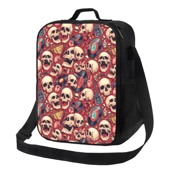 Rateoe Skull record Guitar music Lunch Bag Reusable Lunch Box with Shoulder Straps for Men Women Insulated Portable Lunchbox for adults Suitable for School Work Picnic