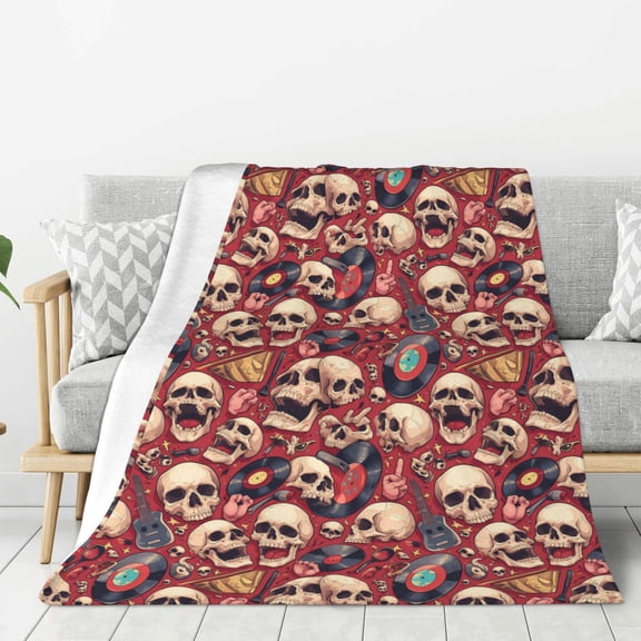 Rateoe Skull record Guitar music Pattern Flannel Throw Blanket, Ultra-soft Blanket for Bed, Couch, Car, Hypoallergenic Anti-pilling blanket-40"x30"(Vertical)
