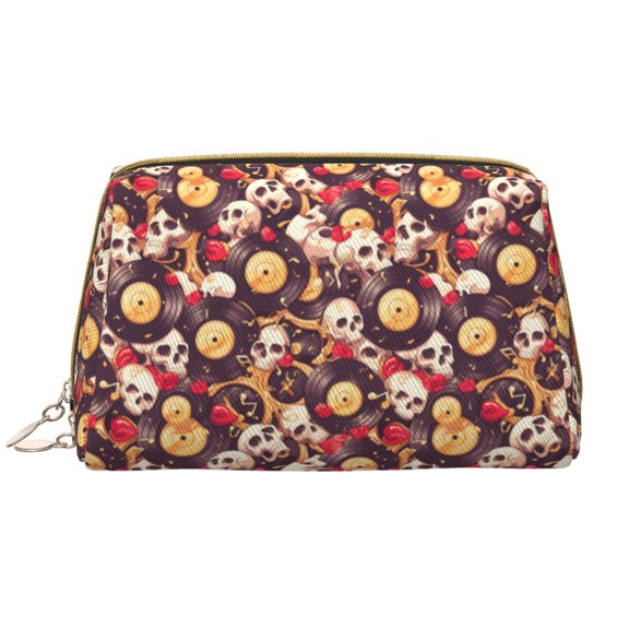 Rateoe Skull record lips for Travel Makeup Bag,Large Capacity Cosmetic Bags for Women,Waterproof Portable Pouch Open Flat Toiletry Bag Make up Organizer
