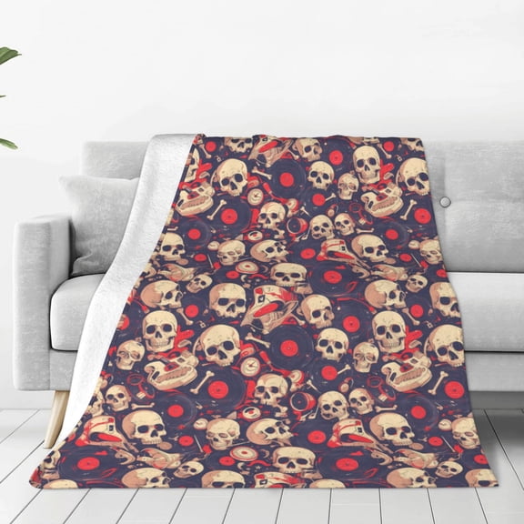 Rateoe Skull rock music record Print Fuzzy Fleece Throw Blanket Extra Large,Super Soft,Fluffy and Warm Blankets for Couch,Bed,All Season Use (50"x40")