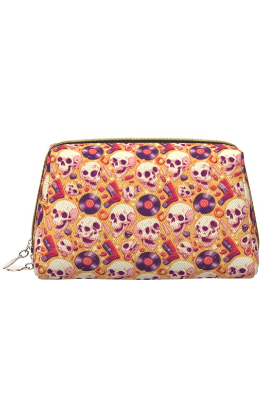 Skull rock record for Travel Makeup Bag,Large Capacity Cosmetic Bags for Women,Waterproof Portable Pouch Open Flat Toiletry Bag Make up Organizer
