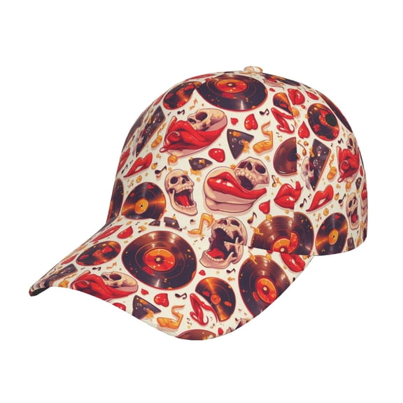Rateoe Skull rock record music heart Pattern Men’s Baseball Cap – Adjustable Curved Brim Hat, Soft Cotton Sports Cap for Outdoor, Casual, and Everyday Wear, Comfortable & Breathable