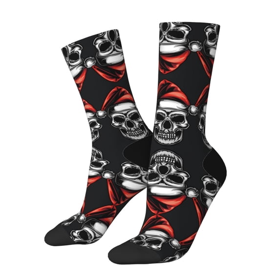 Rateoe Skull santa hat for Women Casual Calf Socks - Cute Crew Socks - Thin Soft Above Ankle Socks Size 5-11