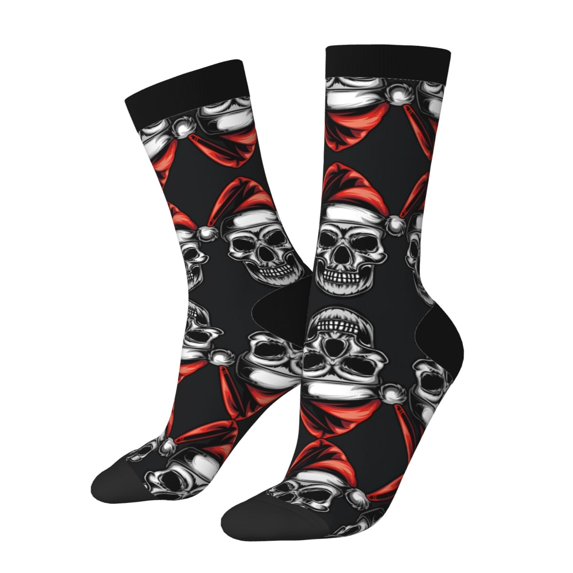 Rateoe Skull santa hat for Women Casual Calf Socks - Cute Crew Socks - Thin Soft Above Ankle Socks Size 5-11