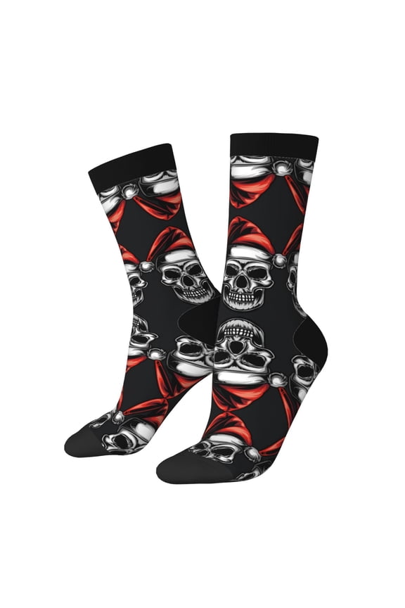 Skull santa hat for Women Casual Calf Socks - Cute Crew Socks - Thin Soft Above Ankle Socks Size 5-11