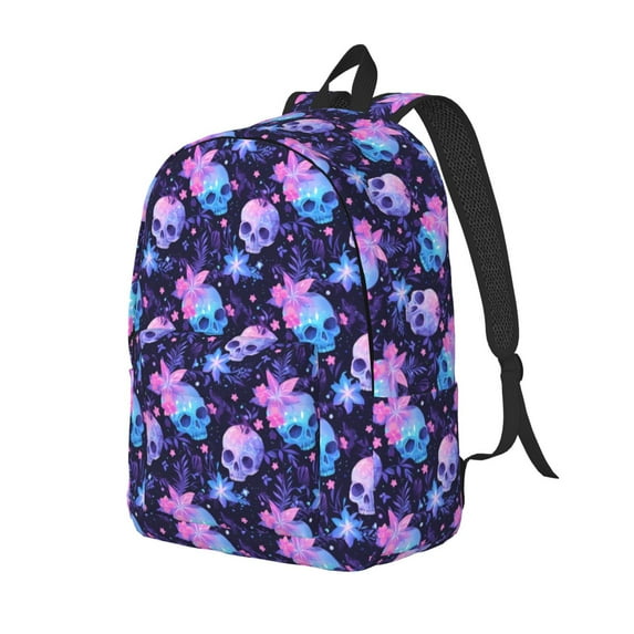 Rateoe Skull starry sky flower leaf Pattern Durable Canvas Backpack for Men & Women – Stylish & Lightweight – Adjustable Straps, Multiple Pockets – Fits 15-17 Inch LaptopsSmall