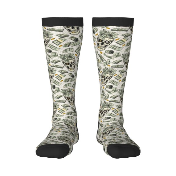 Rateoe Skull with Cash Pattern Women’s Knee High Crew Socks,Trouser Socks Comfortable, Breathable, Moisture-Wicking and Soft