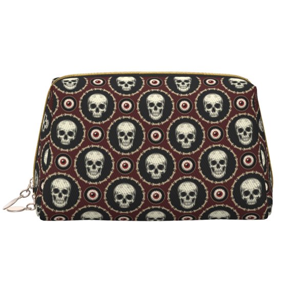 Rateoe Skulls And Red Eyeballs for Travel Makeup Bag,Large Capacity Cosmetic Bags for Women,Waterproof Portable Pouch Open Flat Toiletry Bag Make up Organizer