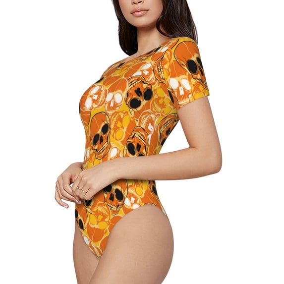 Rateoe Skulls Printed Women Rash Guard Short Sleeve,Tummy control Swimsuit Surfing Swimsuit Bathing Suit Short-sleeved Onesie UPF 50+