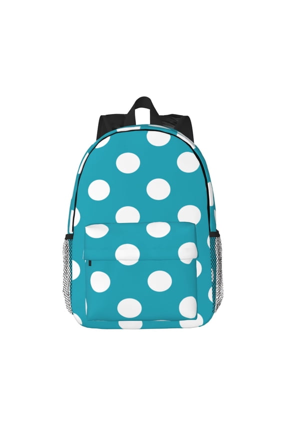 Sky Blue And White Polka Dot Pattern Student Backpack Water-resistant Backpack 15-inch Laptop Backpack Lightweight Adjustable School Backpack