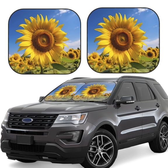 Rateoe Sky Golden Sunflower Field A Pattern 2 Piece Car Windshield Sun Shade Foldable | Front Windshield Shade for Sun, Heat and UV Rays | Sunshade for Car Front Window-Large
