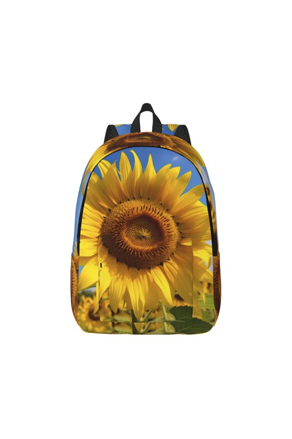 Sky Golden Sunflower Field A Pattern Canvas College Laptop Backpack,Travel Daypack,Durable Rucksack Travel Notebook Bag School Backpack Book Bag for Men Women-Small