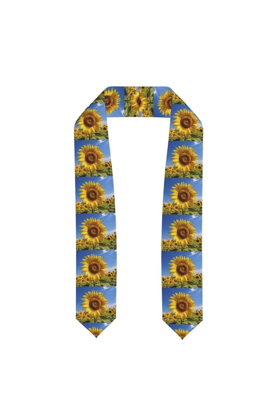Sky Golden Sunflower Field A Pattern Graduation Shawl Stole – Elegant Stole for Graduates ,Graduation Gown Accessory, Academic Stole-Flattened