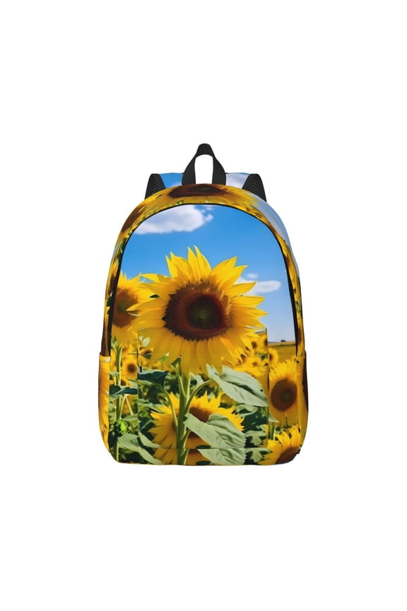 Sky Golden Sunflower Field B Pattern Canvas College Laptop Backpack,Travel Daypack,Durable Rucksack Travel Notebook Bag School Backpack Book Bag for Men Women-Medium
