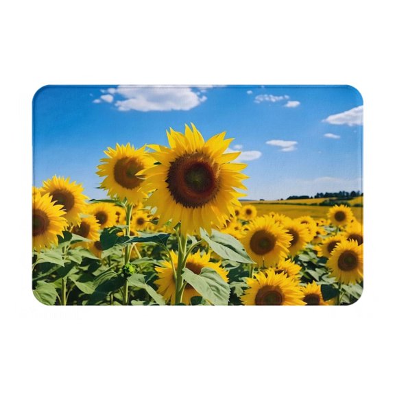 Rateoe Sky Golden Sunflower Field B Pattern Flannel Door Mat Indoor Outdoor Entrance, Waterproof All-Weather Doormat,Fade Resistant, Low Profile Entryway Mat 16x24in