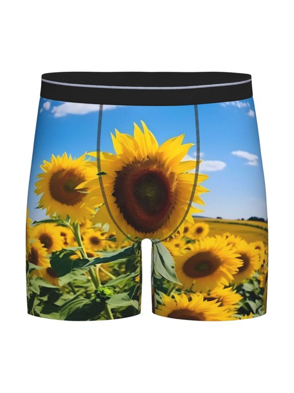 Sky Golden Sunflower Field B Print Men’s Underwear Boxer Briefs Soft Comfortable Underwear Boxer Briefs, Long Leg Briefs,Anti-chafing Boxer Briefs